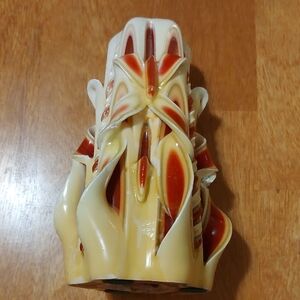 Vintage Hand-Carved Ribbon Candle • Layered Wax • Christmas Decor